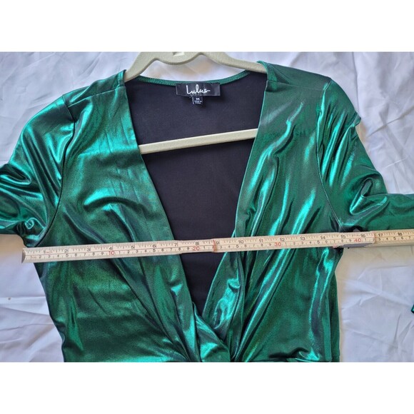 Lulus Medium Supernova Teal Green Twist-Front Long Sleeve Maxi Dress Metallic - Picture 7 of 7